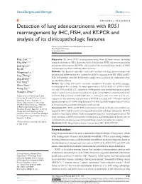 Detection of Lung Adenocarcinoma with ROS1 Rearrangement by IHC, FISH, and RT-PCR and Analysis of Its Clinicopathologic Features