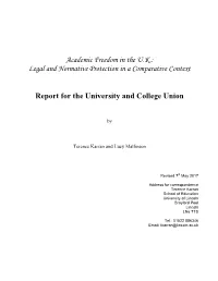 Academic Freedom in the UK, When Compared with the Other 27 EU Nations