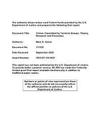 Crimes Committed by Terrorist Groups: Theory, Research and Prevention