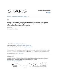 Design for Auditory Displays: Identifying Temporal and Spatial Information Conveyance Principles