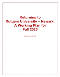 Returning to Rutgers University – Newark: a Working Plan for Fall 2020