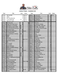 Lecture Topics - Complete List