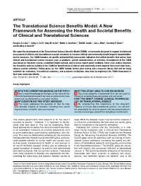 A New Framework for Assessing the Health and Societal Beneﬁts of Clinical and Translational Sciences