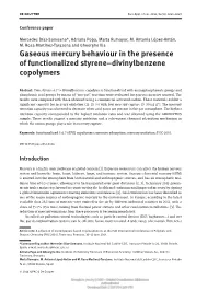 Gaseous Mercury Behaviour in the Presence of Functionalized Styrene–Divinylbenzene Copolymers