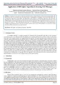 Application of Hill Cipher Algorithm in Securing Text Messages