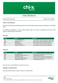 Index Rebalance