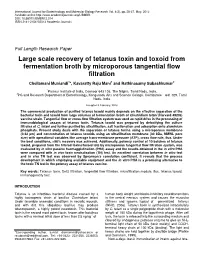 Large Scale Recovery of Tetanus Toxin and Toxoid from Fermentation Broth by Microporous Tangential Flow Filtration