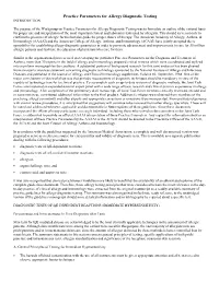 Practice Parameters for Allergy Diagnostic Testing INTRODUCTION