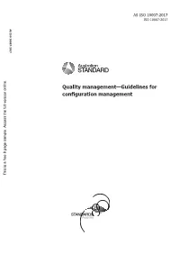 Quality Management—Guidelines for Configuration Management