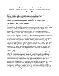 “Reflections on Marxism, Class and Politics” Erik Olin Wright Responses to Interview Questions Posed by Chronis Polychroniou
