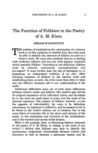 The Function of Folklore in the Poetry of A. M. Klein