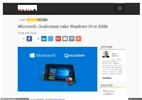Microsoft, Qualcomm Take Windows 10 to ARM