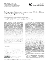The Lagrangian Chemistry and Transport Model ATLAS: Validation of Advective Transport and Mixing