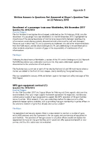 Appendix 5 Written Answers to Questions Not Answered at Mayor's