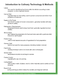 Introduction to Culinary Technology & Methods