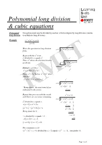 Polynomial Long Division & Cubic Equations