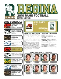 2016 Rams Football Game Notes