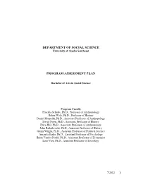 Department of Social Science Program Assessment Plan