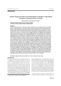 Climate Change Perception and Determinants of Adoption of Agricultural Practices in Rasuwa District of Nepal