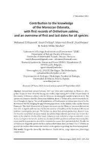 Contribution to the Knowledge of the Moroccan Odonata, with First Records of Orthetrum Sabina, and an Overview of First and La