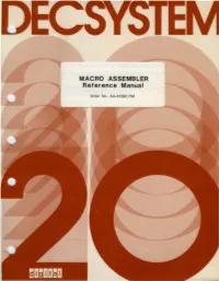 DECSYSTEM-20 Macro Assembler Reference Manual