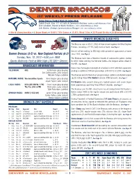 Denver Broncos Weekly Release Packet (Vs. New