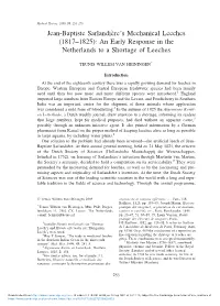Jean-Baptiste Sarlandie`Re's Mechanical Leeches (1817–1825): an Early Response in the Netherlands to a Shortage of Leeches