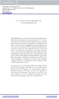 T. S. Eliot and the Art of Collaboration Richard Badenhausen Frontmatter More Information