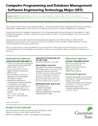 Computer Programming and Database Management - Software Engineering Technology Major (SET)