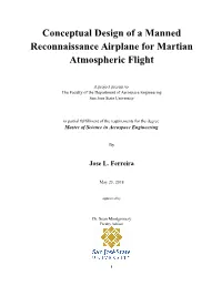 Conceptual Design of a Manned Reconnaissance Airplane for Martian Atmospheric Flight