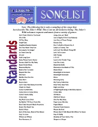 Note: the Following List Is Only a Sampling of the Songs That Best Describe the Joker’S Wild