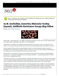 As M. Genitalium, Gonorrhea Molecular Testing Expands, Antibiotic Resistance Assays May Follow | 360Dx