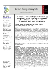 Assessing the Developmental Parameters from Egg to Adult Stage