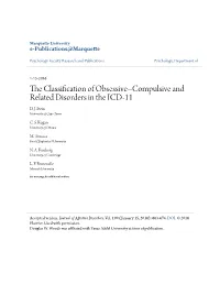 The Classification of Obsessive–Compulsive and Related Disorders in the ICD-11