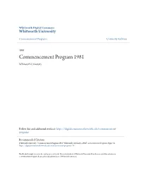 Commencement Program 1981 Whitworth University
