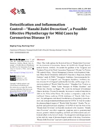 Detoxification and Inflammation Control—“Hanshi Zufei Decoction”, a Possible Effective Phytotherapy for Mild Cases by Coronavirus Disease 19