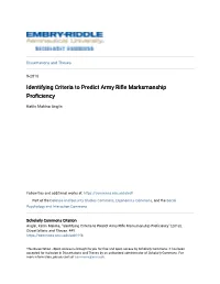 Identifying Criteria to Predict Army Rifle Marksmanship Proficiency