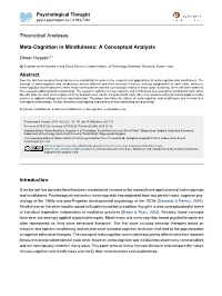 Meta-Cognition in Mindfulness: a Conceptual Analysis