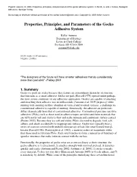 Properties, Principles, and Parameters of the Gecko Adhesive System