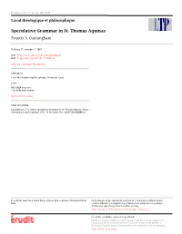 Speculative Grammar in St. Thomas Aquinas Francis A