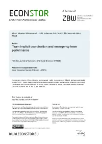 Team Implicit Coordination and Emergency Team Performance