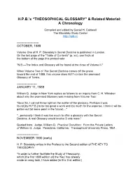 THEOSOPHICAL GLOSSARY” & Related Material: a Chronology