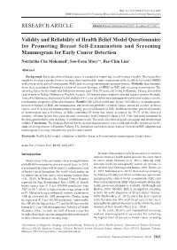 Validity and Reliability of Health Belief Model Questionnaire for Promoting