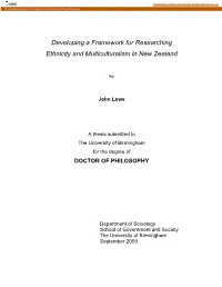Developing a Framework for Researching Ethnicity and Multiculturalism in New Zealand