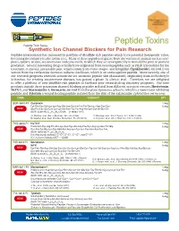 Peptide Toxins Quick Reference