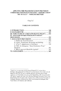 Applying the Fraud-Exclusion Provision Under D&O