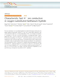 Characteristic Fast Hвˆ' Ion Conduction in Oxygen-Substituted Lanthanum