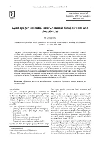 Cymbopogon Essential Oils: Chemical Compositions and Bioactivities