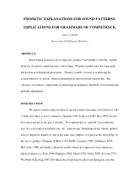 Phonetic Explanations for Sound Patterns: Implications for Grammars