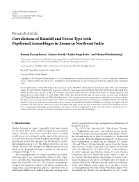 Correlations of Rainfall and Forest Type with Papilionid Assemblages in Assam in Northeast India